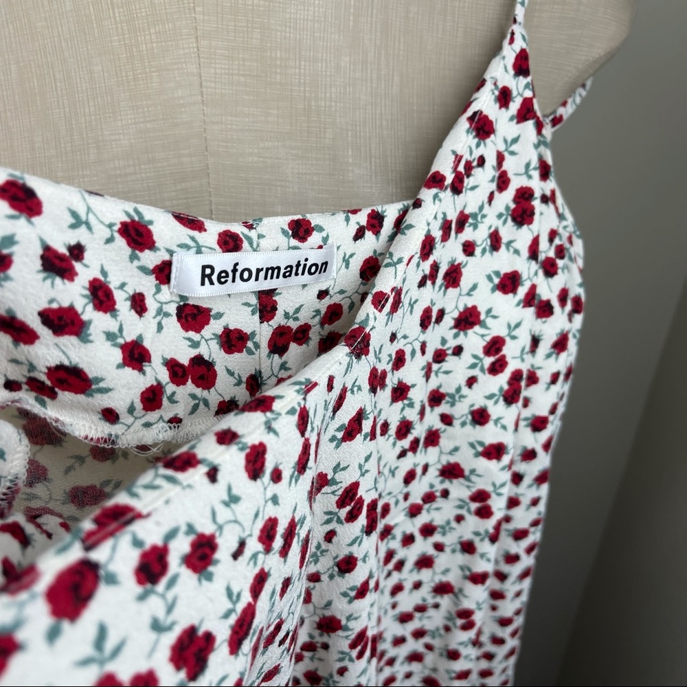 REFORMATION Floral White Red Dove Midi Slit Dress 0 - Picture 5 of 7